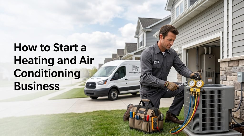 HVAC-Business-Tools-and-Service-Van HVAC-technician-working-with-air-conditioning-tools-and-service-van