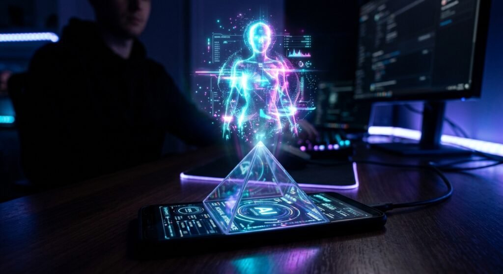 glowing-3d-hologram-avatar-floating-above-smartphone-with-pyramid