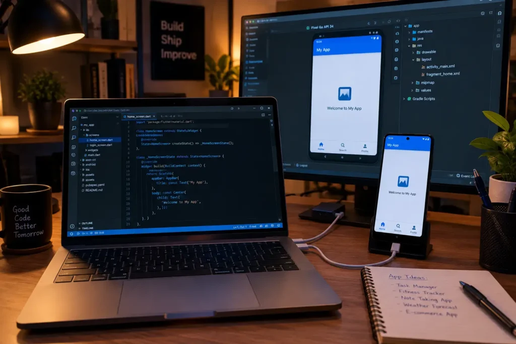 developer-desk-with-laptop-code-and-smartphone-running-mobile-app