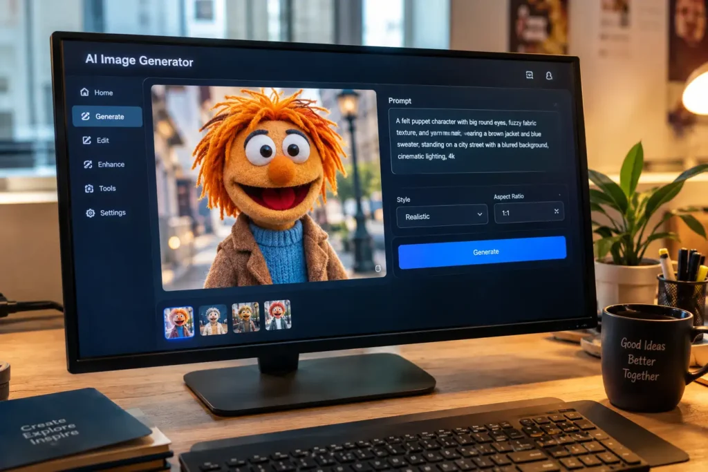ai-generated-felt-puppet-character-on-computer-screen