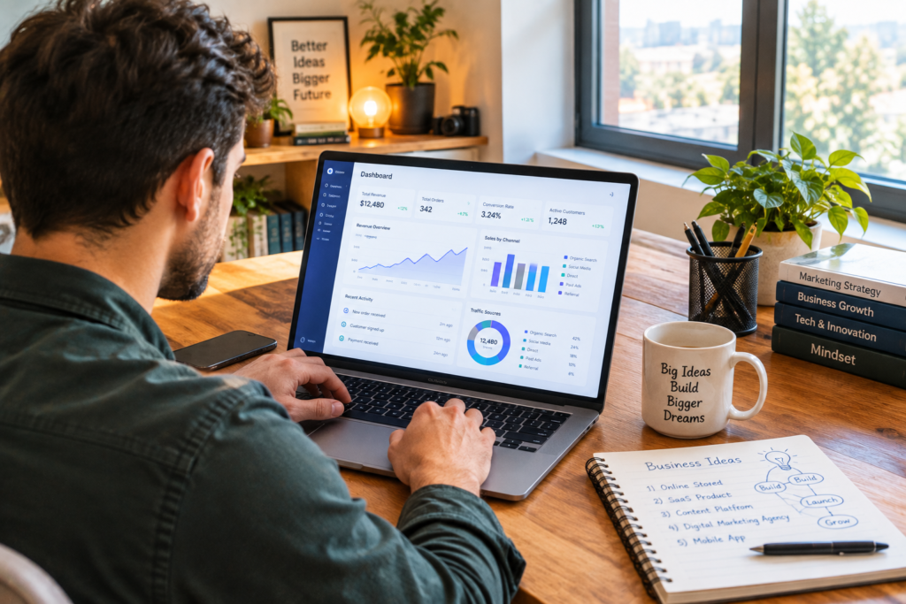 entrepreneur-working-on-laptop-planning-new-business-ideas