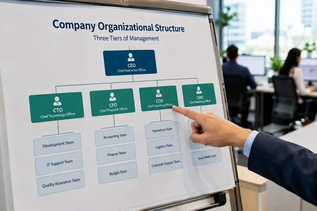 organizational-chart-showing-top-middle-and-lower-level-management