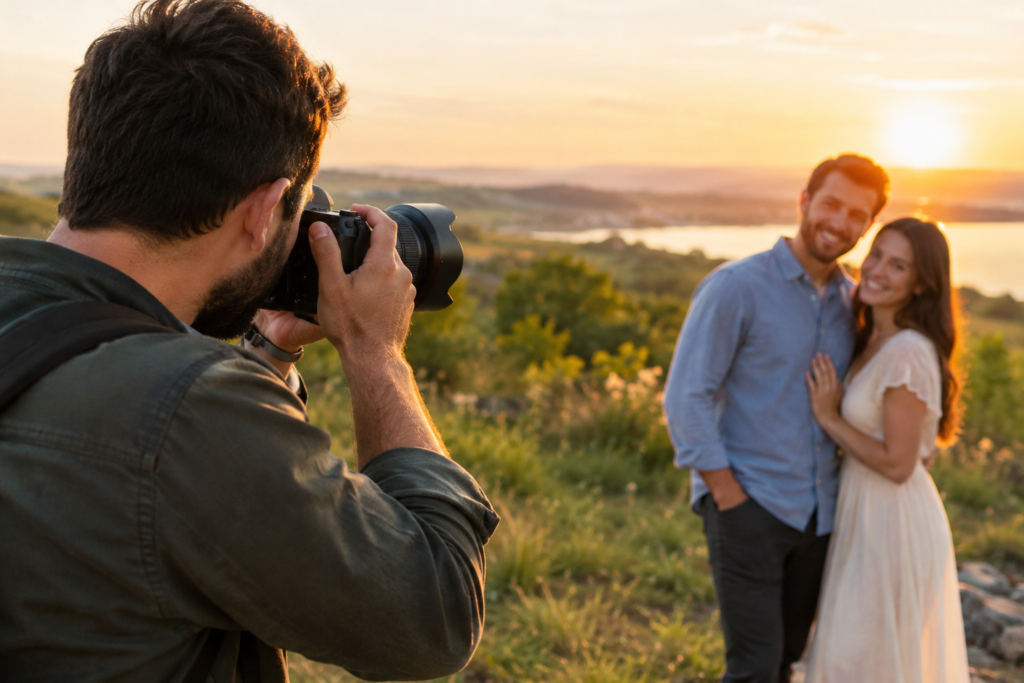 professional-photographer-shooting-outdoor-session-with-clients